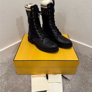 Fendi Rockoko Knit Combat Logo Sock Boot Size  37